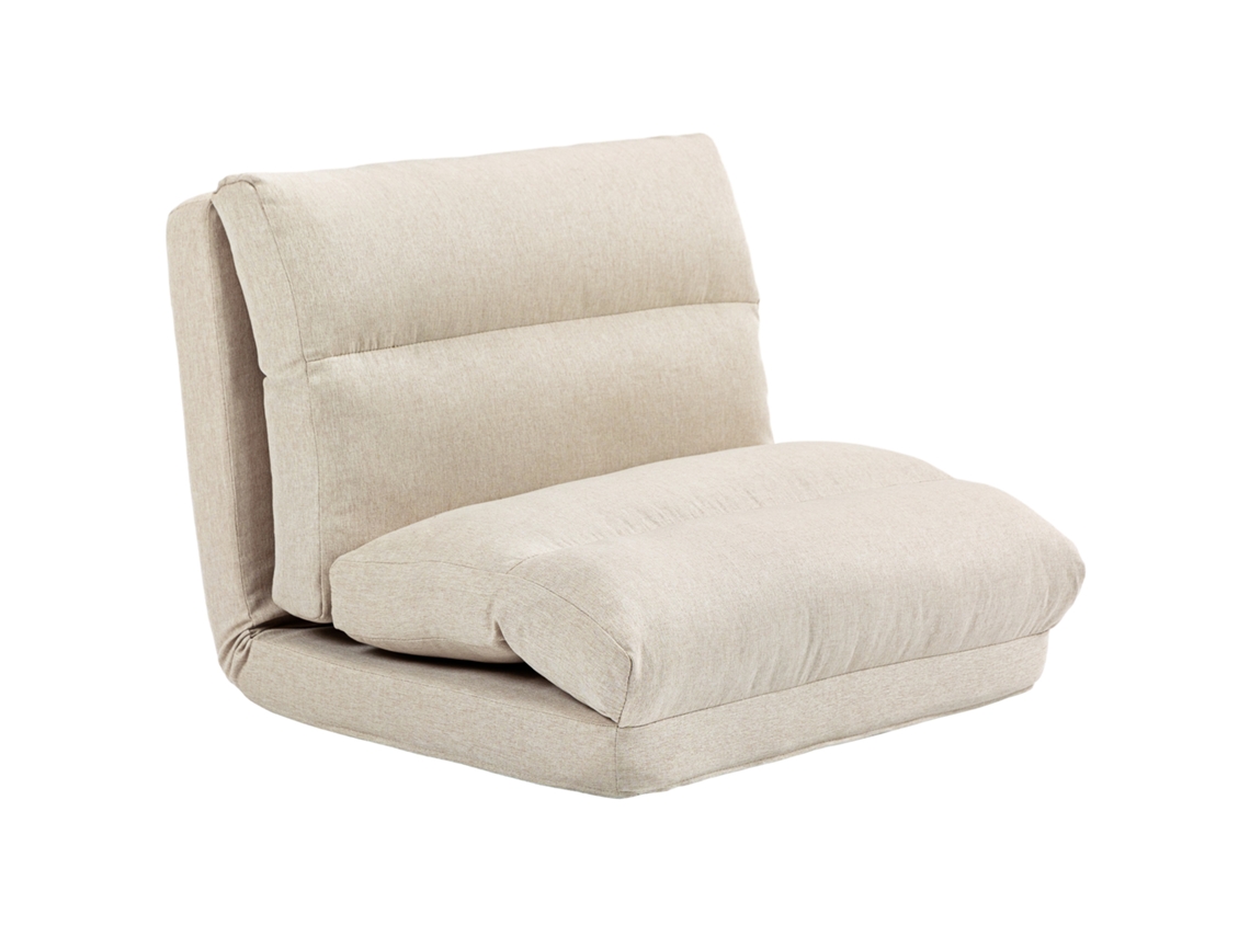 Sillón de suelo, sofá reclinable, sillón convertible en cama, se reclina de 90° a 180°, tela beige, VISTA