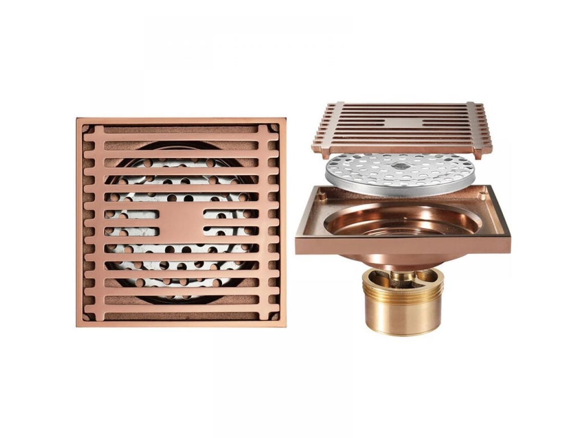 VIVILIYYA Ralo De Piso Para Chuveiro Com Tecnologia Anti Odor, Construção Em Cobre Resistente Com Design De Inserção De Ladrilho, Ralo Quadrado Resistente A Ent