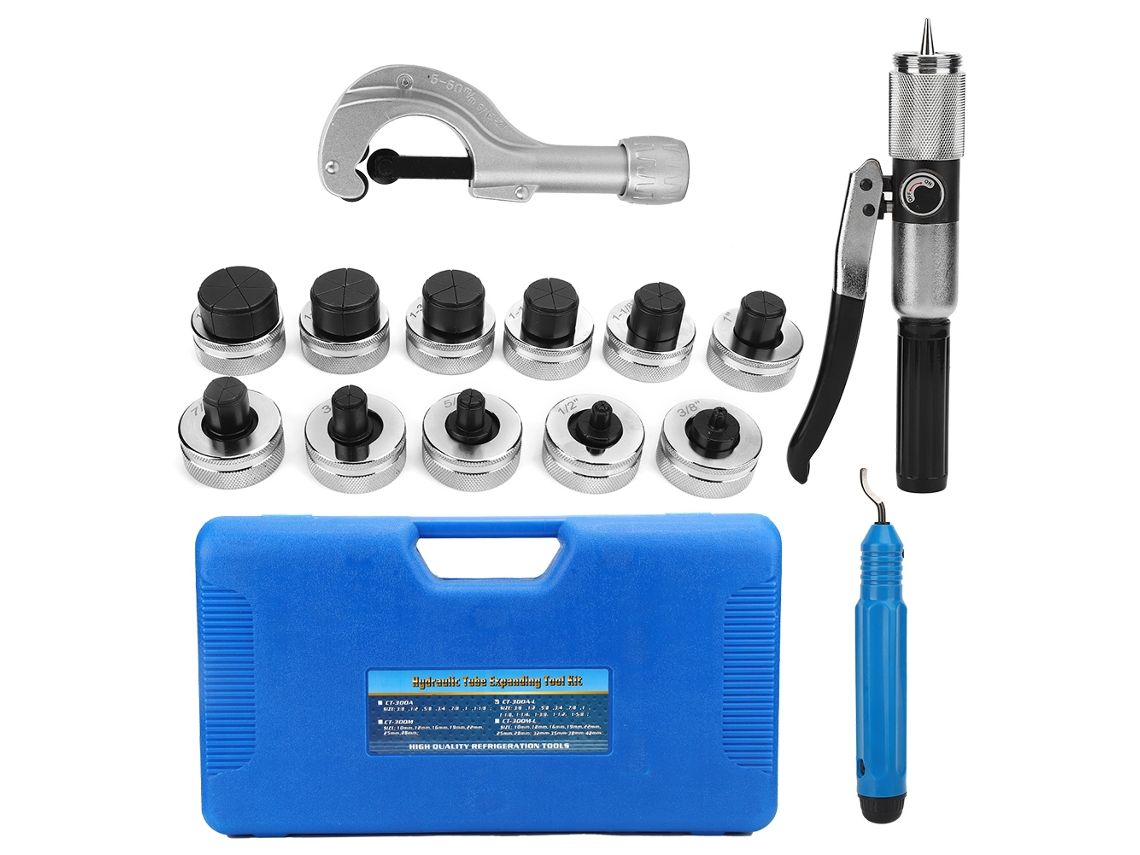 Kit de herramientas para la instalación de tuberías de agua de diversos diámetros.