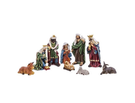 Conjunto de Adornos de Navidad BIGBUY CHRISTMAS Adorno Navideño Nacimiento Belén Poliresina Poliresina Multicolor - 9un (39x28X31.5cm)
