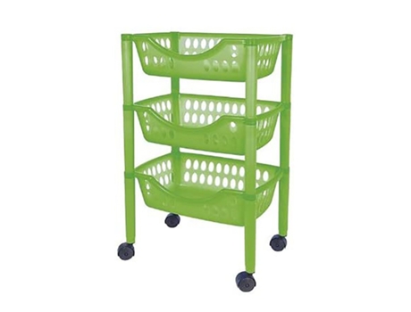 Carrito Verdulero De Cocina De 3 Alturas Verde Con Ruedas Para Frutas PLASTICFORTE