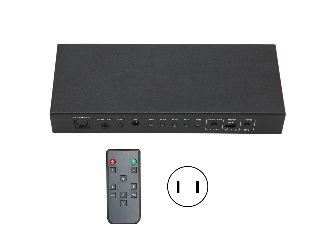 Extrator De Som 5 Portas 4k 60hz Uhd Hdr Com Arc Ir Controle Remoto Switch Splitter Us Plug