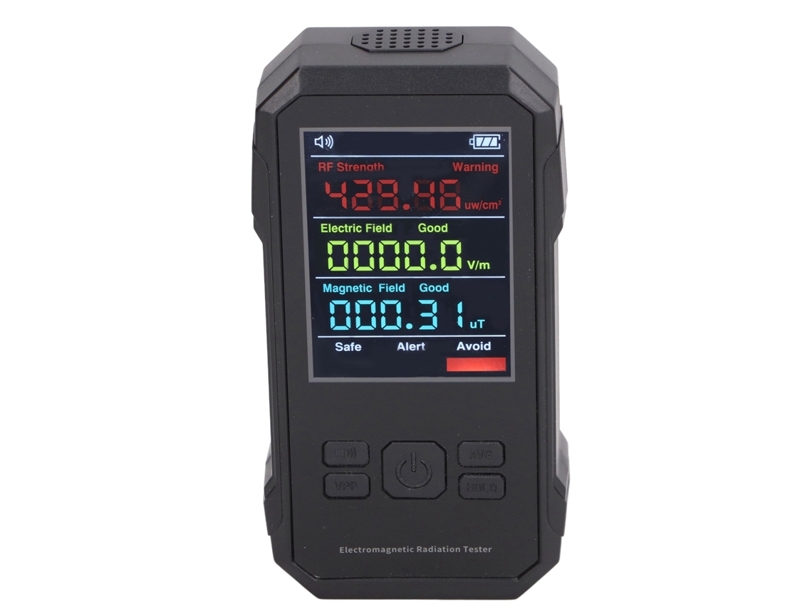 Detector Digital De Radiación Electromagnética Con Alarma Sonora, Contador Geiger, Portátil, Pantalla Led, Negro.