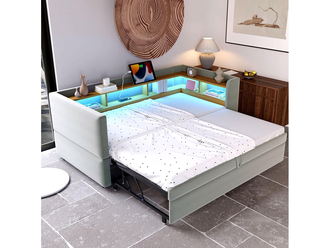 Sofá Cama Individual Tapizada Multifuncional Gutent Madera Gris (180x190cm)