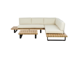 Conjunto de sala de estar esquinero 5 plazas de madera de acacia clara/blanco crema BELIANI Mykonos