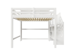 Litera de 140x200 cm - Con luces LED, amplio espacio de almacenamiento, escalera con estante, colchón no incluido - Blanca