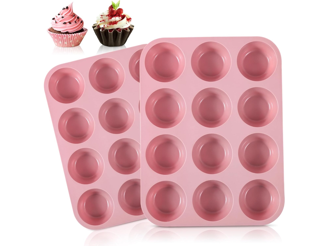 moldes de silicona para mini magdalenas - Rinde 12 magdalenas - Sin BPA - Antiadherentes, fáciles de limpiar (rosa)