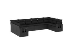 Conjunto de 10 sofás de jardín con cojines, mimbre, negro, EXCLUSIVO DE LA CASA