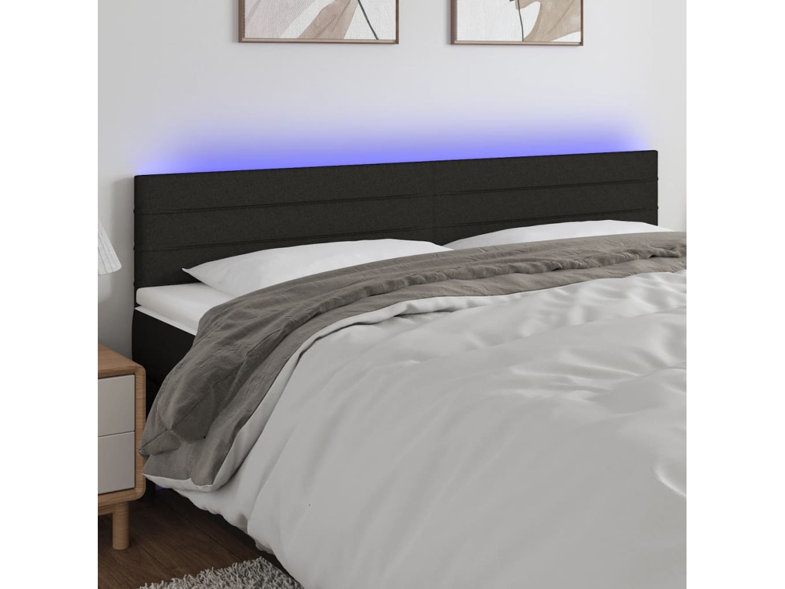 Cabecero Con Led De Tela Negro 180x5x78/88 Cm