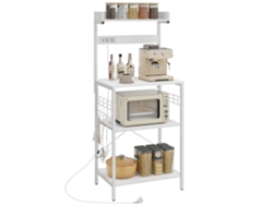 Estantería De Cocina Con 2 Tomacorrientes Estante Para Microondas Ajustable Ganchos 60x42x137 Cm Blanco