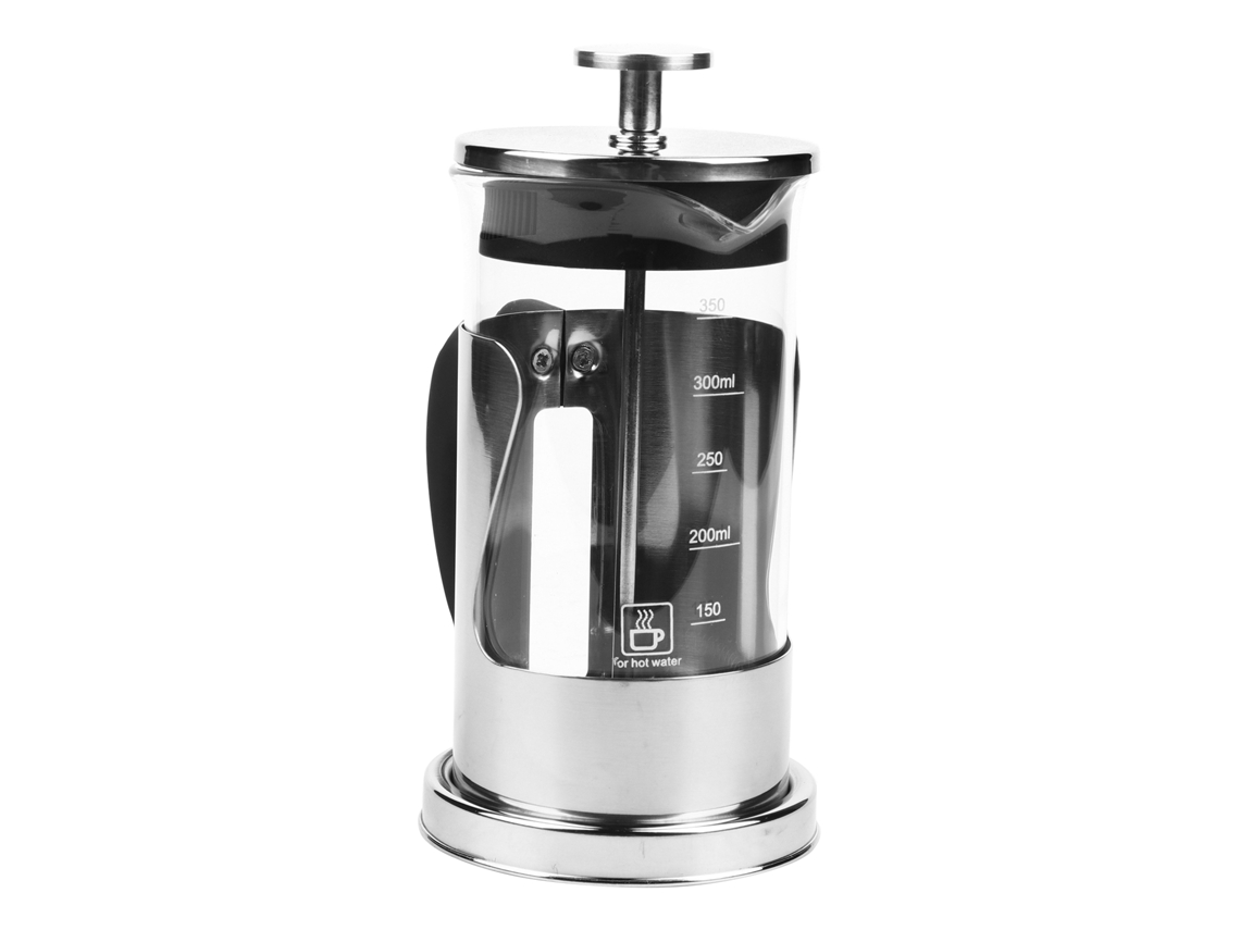 Cafetera y tetera francesa de 350 ml en acero inoxidable 304 y vidrio resistente al calor, color como se muestra en la imagen.