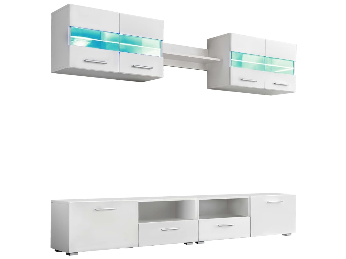 Juego de 5 muebles de TV de pared con luces LED, blanco brillante, MAISON EXCLUSIVE