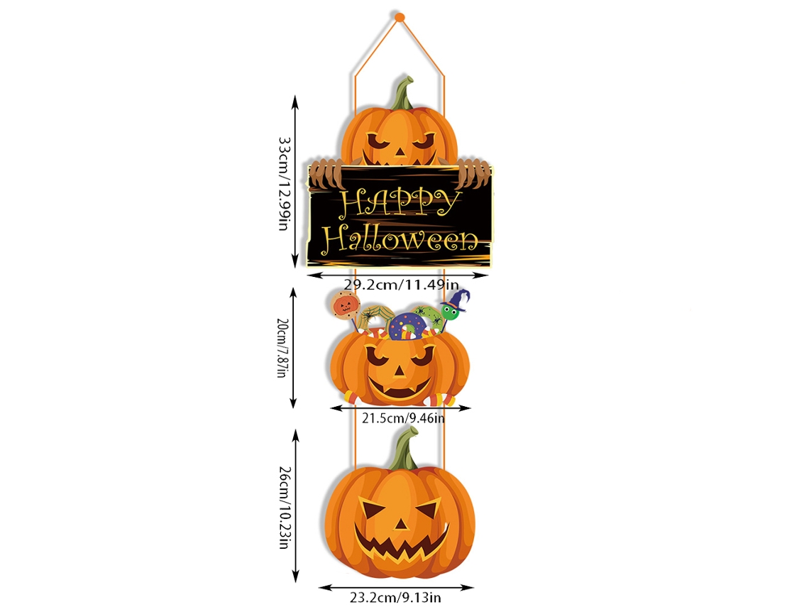 Letrero colgante de calabaza de Halloween 2024 con bruja y murciélago, pancarta decorativa para puerta de entrada, estilo B Viewleaf