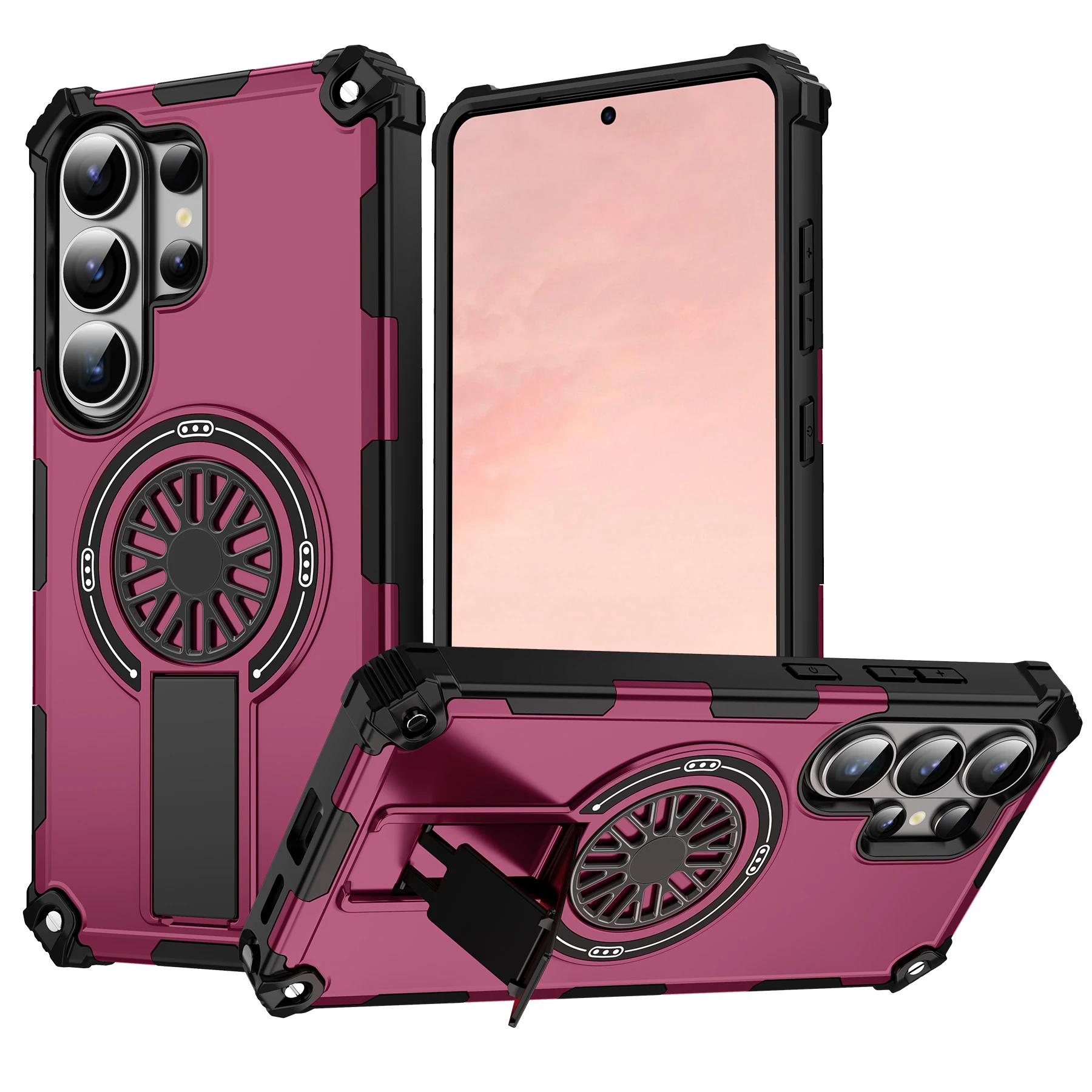 (galaxy S25 Ultra Burgundy) Compatible Con La Funda Protectora Magnética Samsung Magsafe Con Soporte Plegable Y Cubierta Trasera.