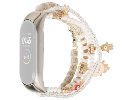 Correa de aleación de aluminio bohemio con cuentas para Women For Xiaomi Mi Band 3/4 - blanco