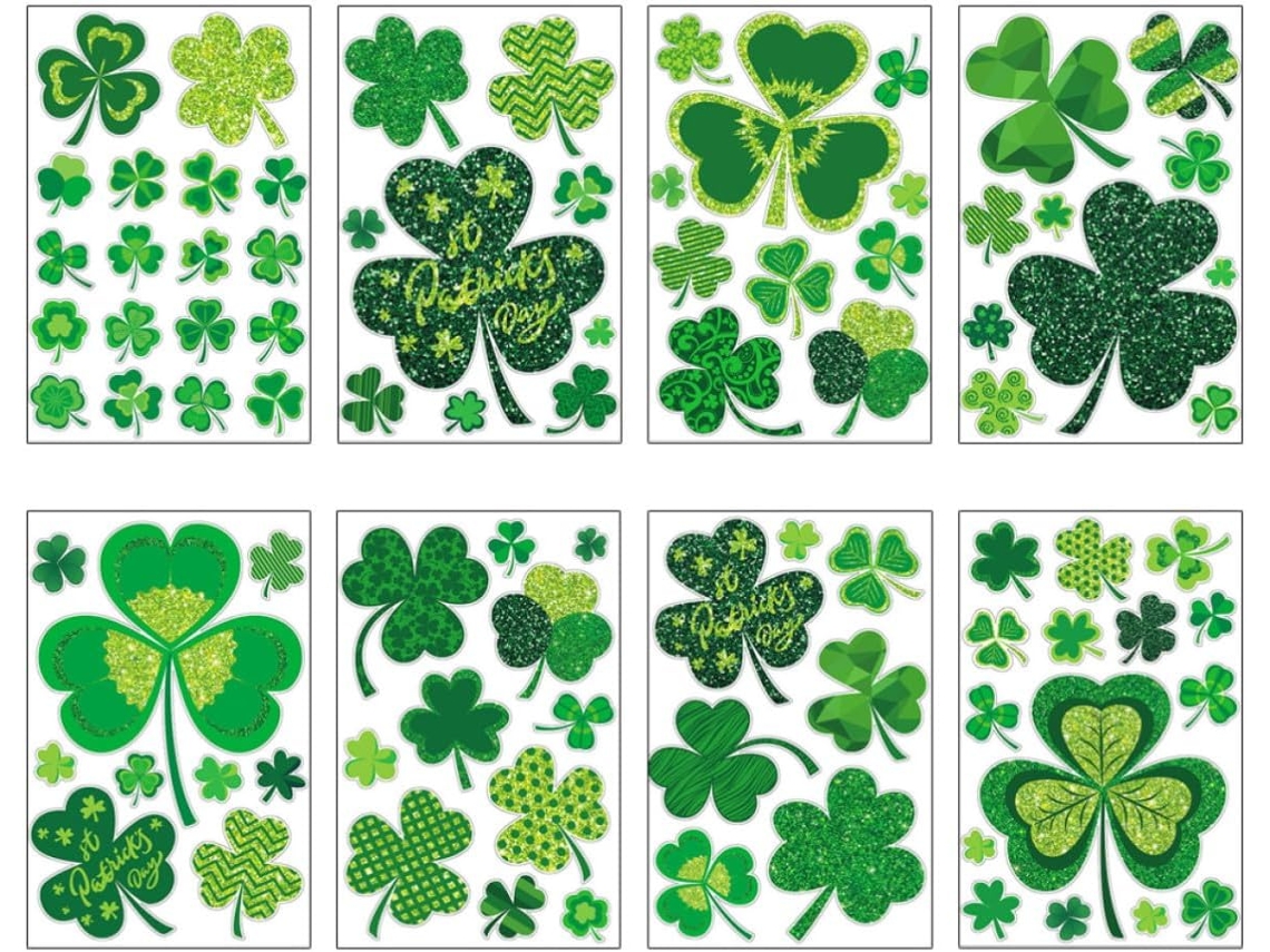 Pegatinas Electrostáticas Reutilizables Pvc Forma Trébol Cuatro Hojas Verde Decoración Fiestas 8 Decorar