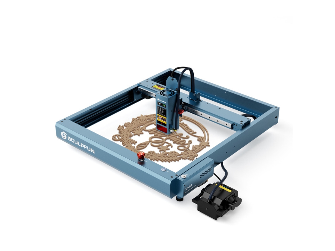 Grabadora láser de precisión Sculpfun SF-A9 de 40 W, con alarma de llama y área de corte de 400 x 400 mm.