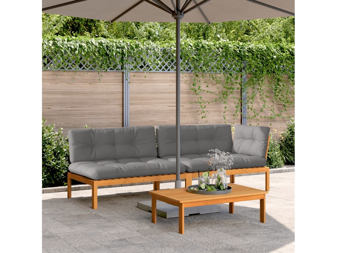 3 muebles de jardín de palets con cojines de acacia maciza DKD Home Decor