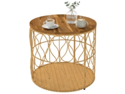 Mesita auxiliar con efecto ratán, madera de acacia, Ø50 cm