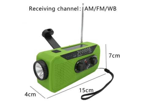 Radio meteorológica manivela de emergencia, linterna LED solar portátil de AM/FM/NOAA, con alarma SOS, potencia de 2000mAh
