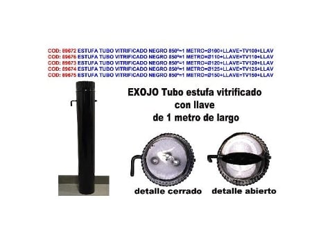 Estufa tubo vitrificado negro 850 1 metro ø120+llave tv120+llav