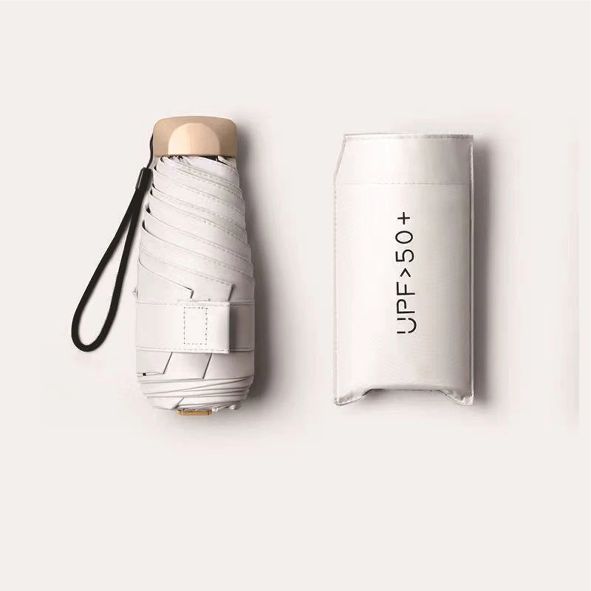 Paraguas De Bolsillo Ligero (blanco), Mini Sombrilla, Bolsa De Protección Solar Plegable De Vinilo Con Protección Uv