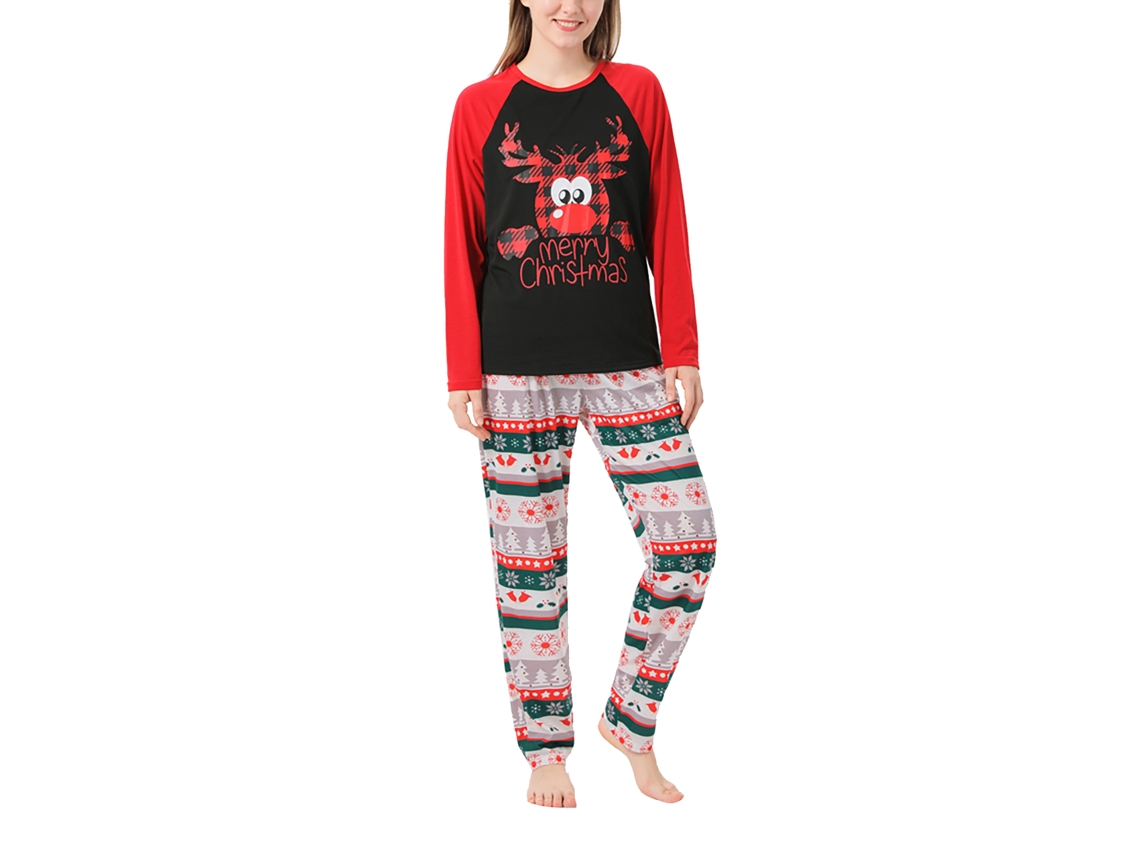 2026altiro-pijamas De Navidad Con Estampado De Ciervo Cartoons Para Familia, Cuello Redondo, Mangas Largas, Talla Mujer Xl