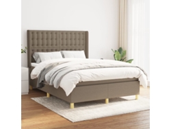 Cama Box Spring Con Colchón Tela Gris Taupe 140x190 Cm