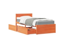 Cama Con Cajones Y Colchón Madera Maciza Pino Marrón 100x200 Cm