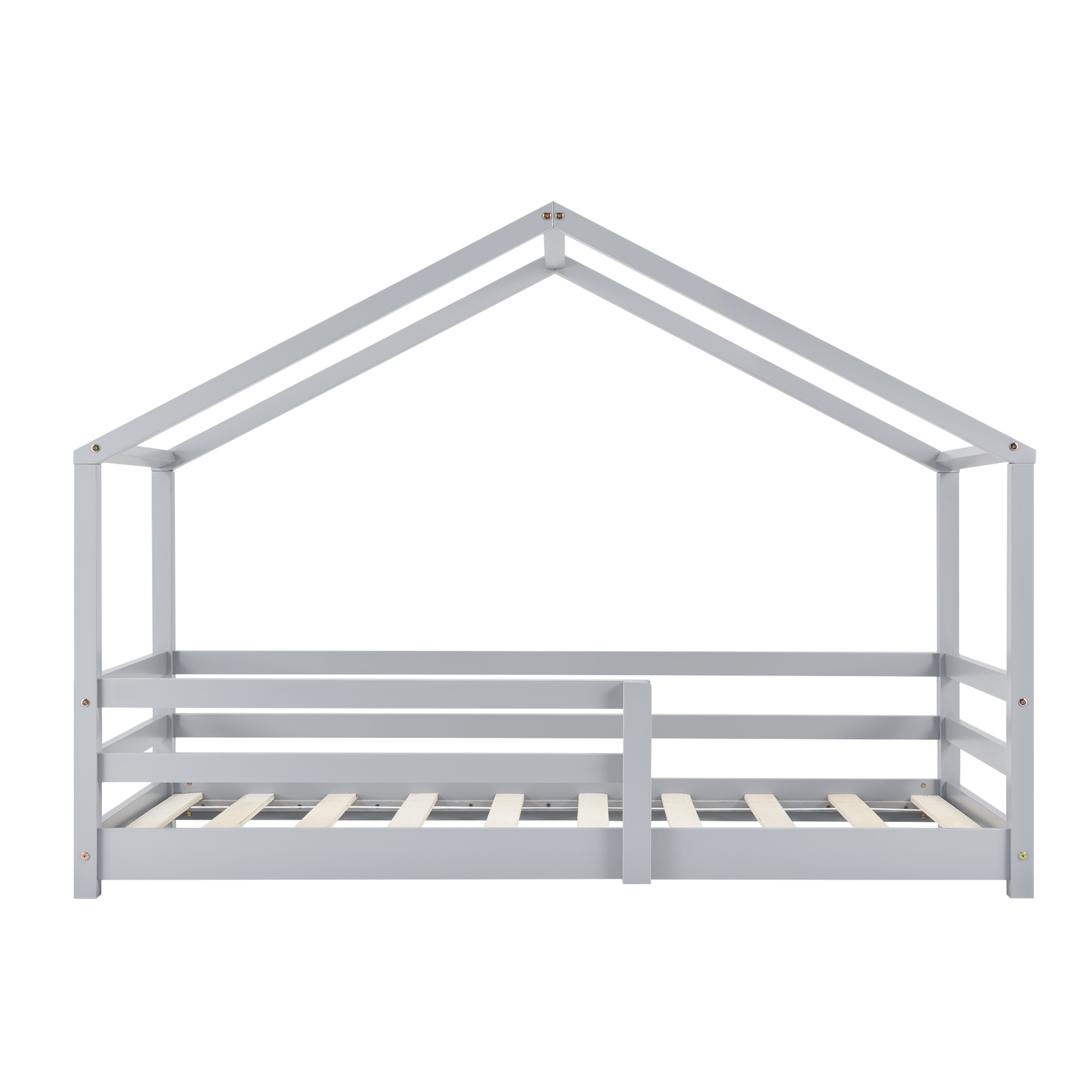 Cama Para Niños 90 x 200 cm infantil con somier estructura de madera pino en diseño casa reja seguridad 90x200