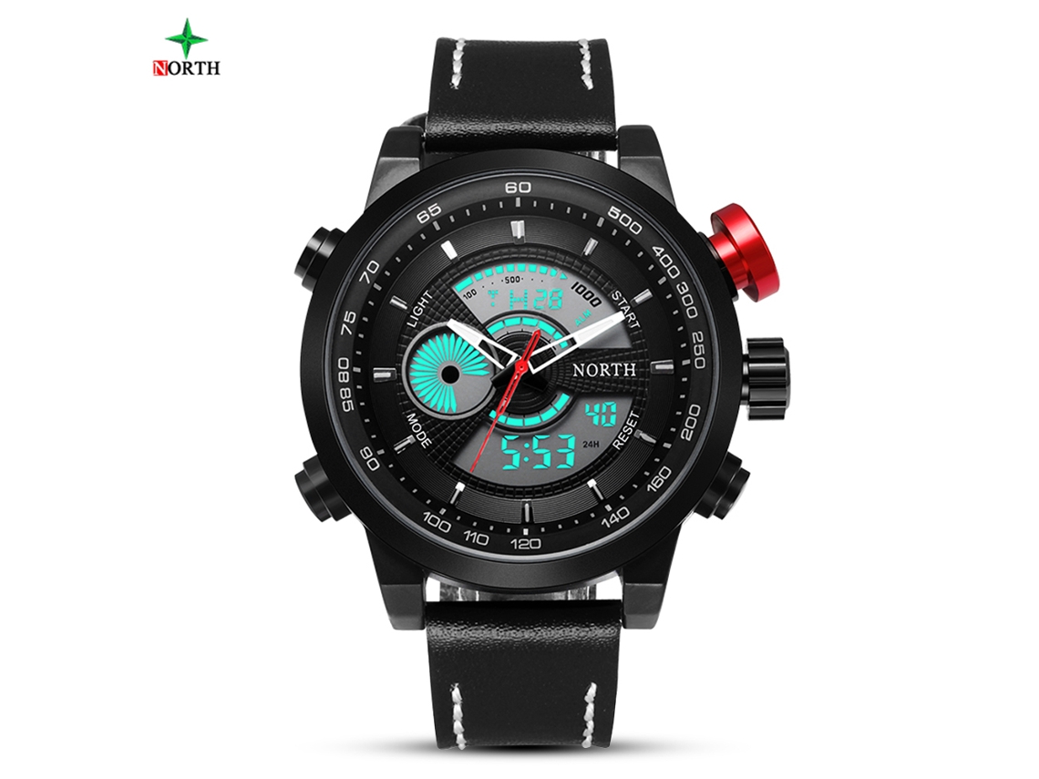 Reloj De Muñeca De Cuarzo Redondo Con Pantalla Digital Y Analógica Correa De Cuero (dial Negro)