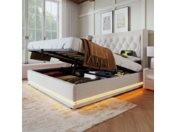 Cama Contentora Estofada Função Carga Led Mobrio Beige (180x200)