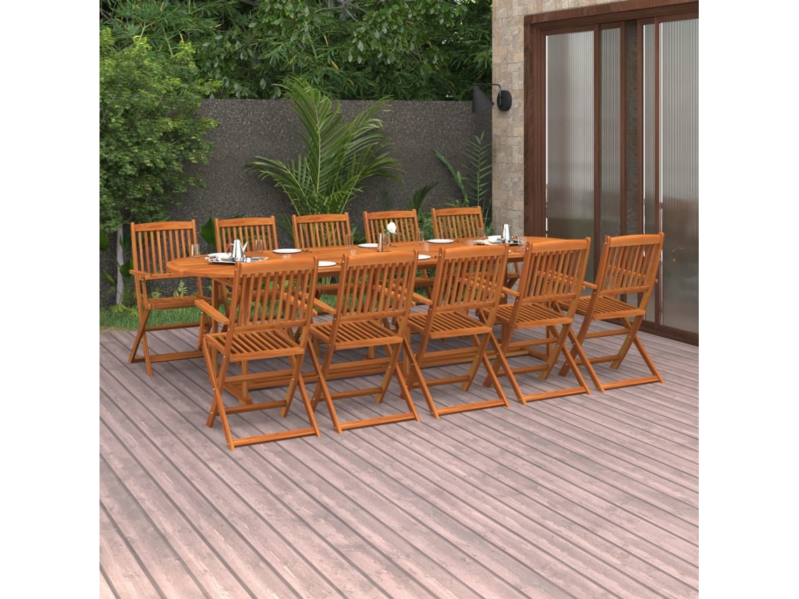 11 Piezas Conjunto De Jantar Para Jardim 280x90x75cm Acácia Macíça Dkd Home Decor
