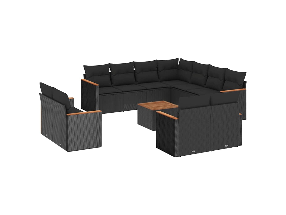 Maison Exclusive - Set De Sofás De Jardín 12 Piezas Cojines Ratán Sintético Negro