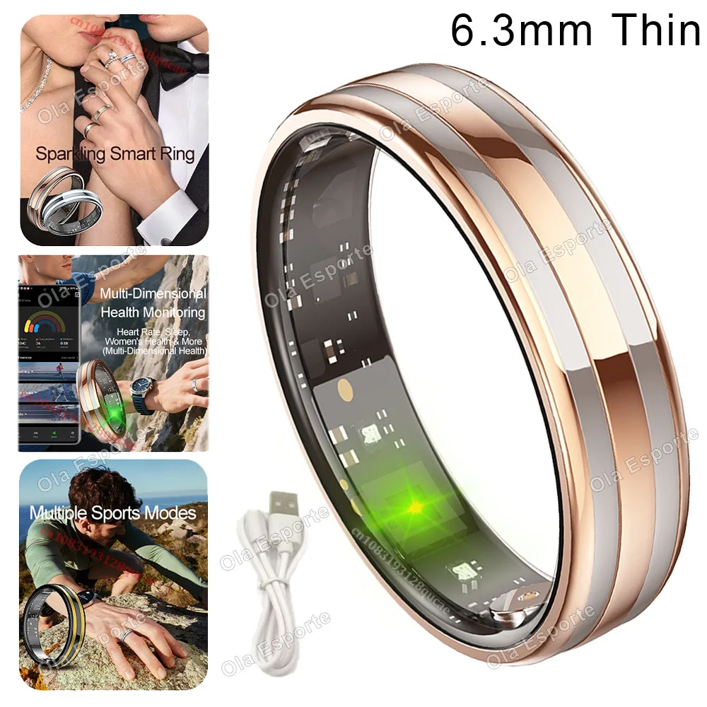 (oro Rosa, Cable De Carga, Talla 11) Anillo Inteligente Con Monitorización De La Temperatura Corporal, La Frecuencia Cardíaca Y El Sueño.