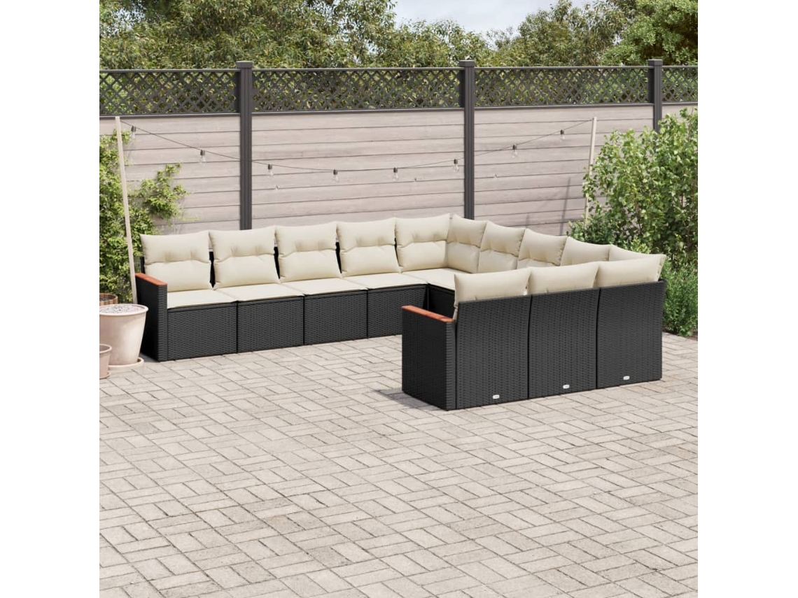 Conjunto de sofá de jardín de 11 piezas con cojines de mimbre sintético negro de DKD Home Decor