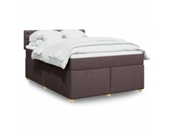 Cama Box Spring Con Colchón Tela Marrón Oscuro 140x190 Cm