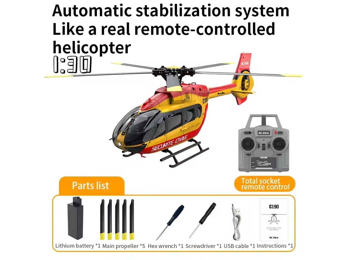 Helicóptero Rc C190 6ch Monorrotor Sin Flybar H145, Motores Brushless, Giroscopio 3d Seis Ejes, Amarillo. Aeuzwr