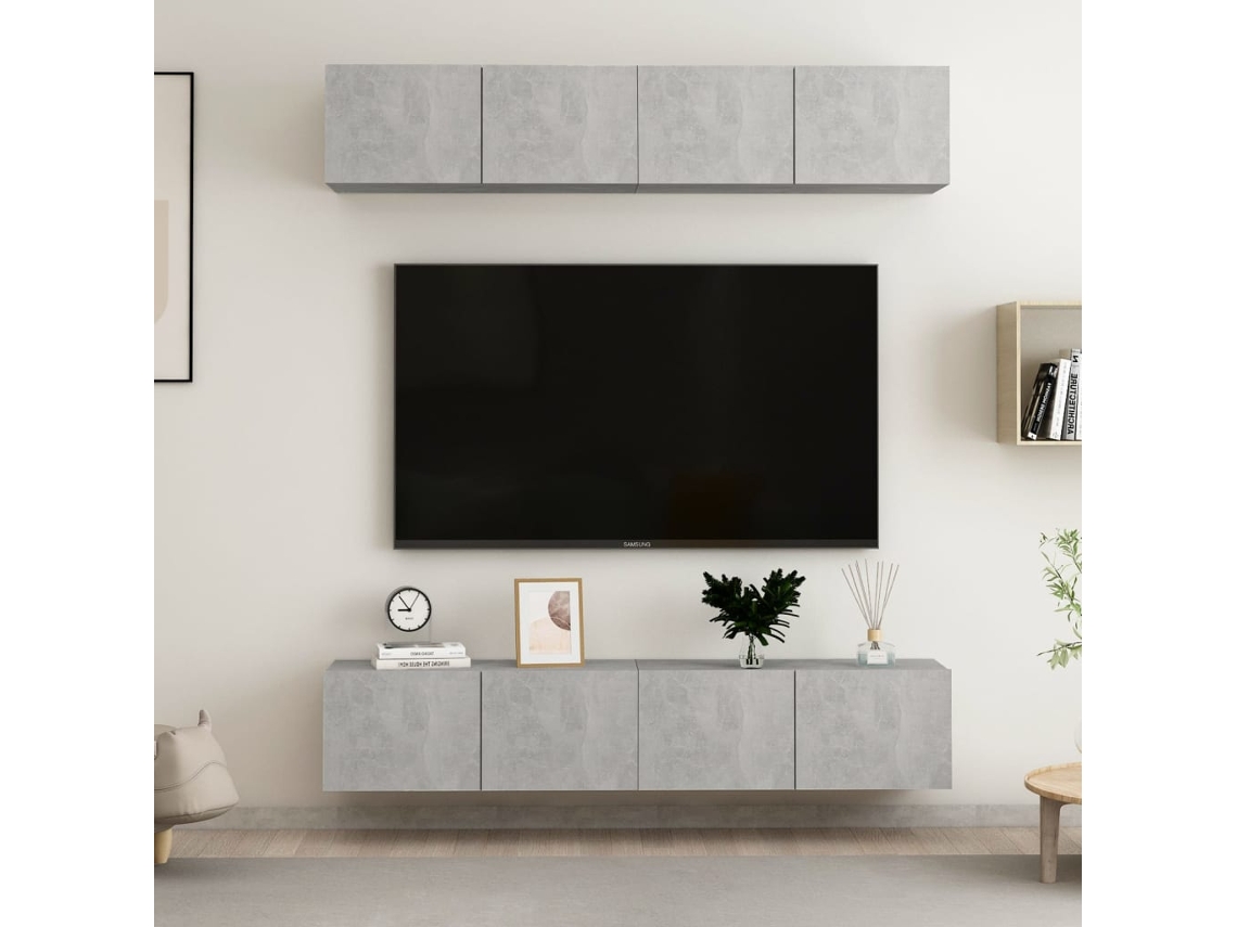 Juego De Muebles De Salón 4 Uds | Armario Para Tv | Gabinete De Tv Gris Hormigón 80x30x30 Cm