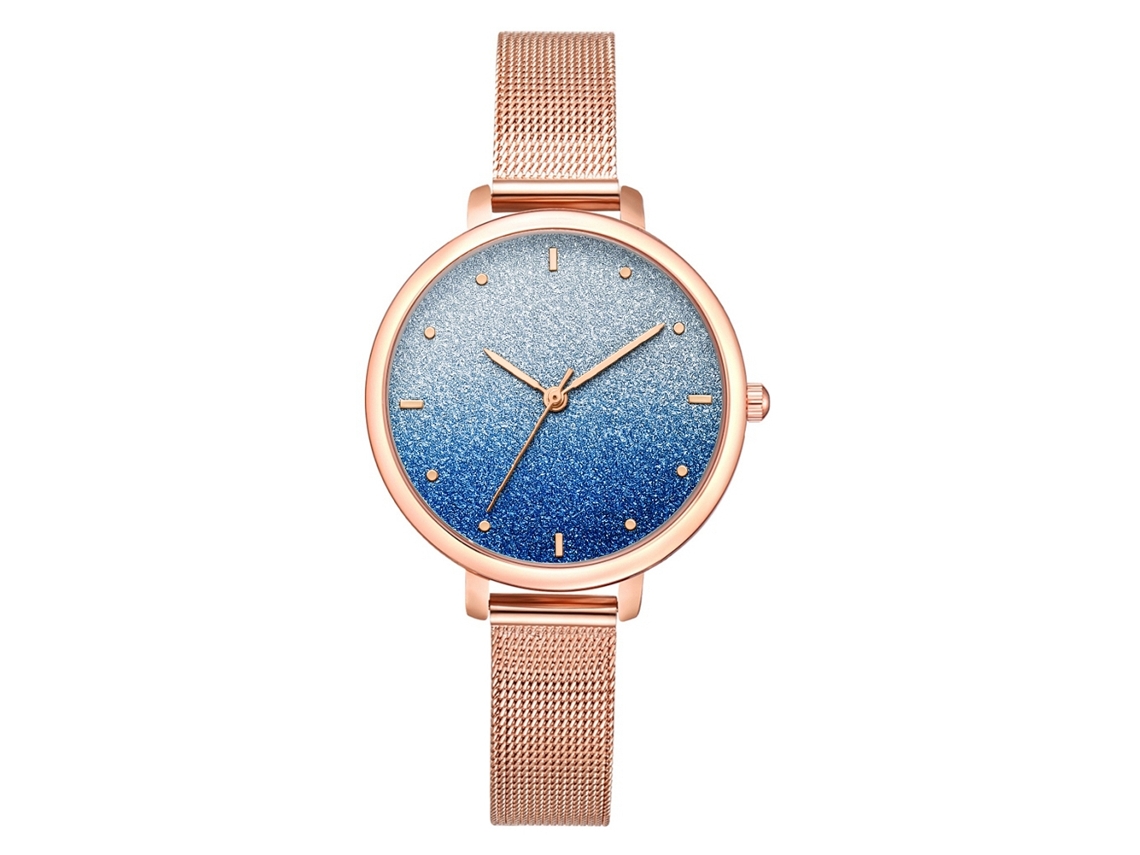 Elegante Reloj De Pulsera Informal De Aleación Para Mujer Con Esfera Redonda Y Movimiento De Cuarzo Azul.