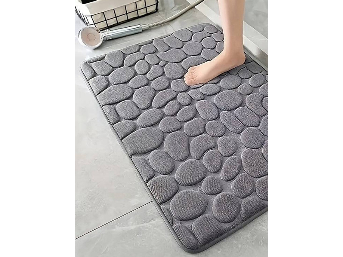 (gris Oscuro) Alfombra De Baño Con Patrón De Piedra (1 Pieza), De Rápida Absorción, Antideslizante, Lavable.