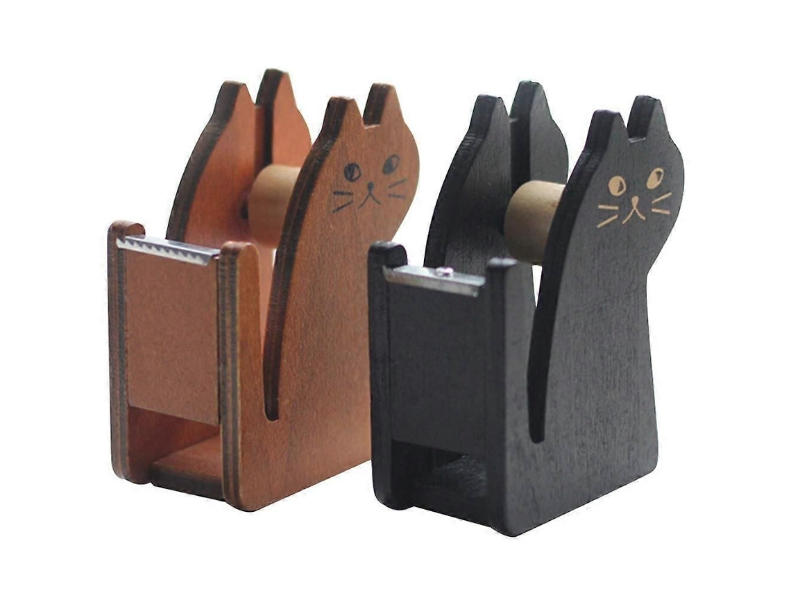 Framendino, juego de 2 dispensadores de cinta adhesiva de madera con divertidas y adorables formas de gato, ideales para embalaje, mesas y más. GOKOCO