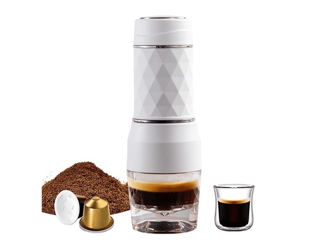 Cafetera de cápsulas prensadas a mano para uso doméstico, apta para café molido y cápsulas grandes y pequeñas (blanca)