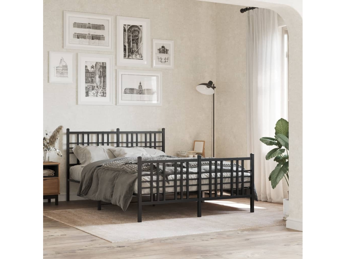 Estructura Cama Sin Colchón Con Estribo Metal Negro 137x190 Cm