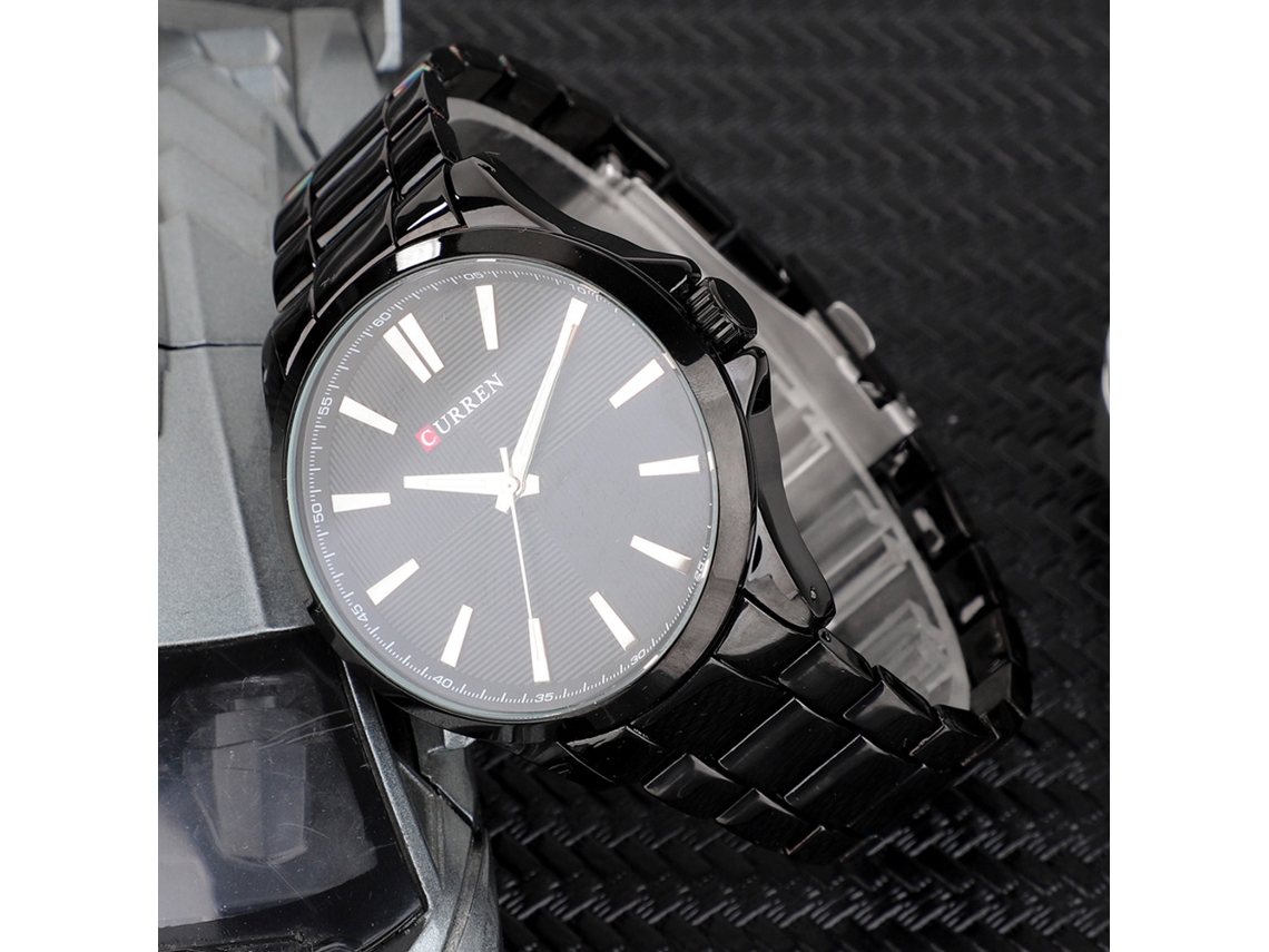 Reloj De Pulsera Hombre De Aleación Analógico De Cuarzo Con Dial Redondo Impermeable Negro