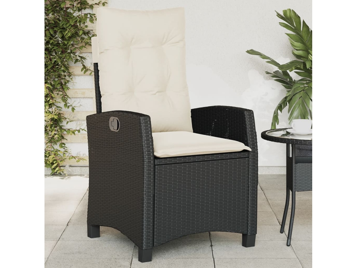 Silla de jardín reclinable DKD Home Decor con cojines de mimbre negros