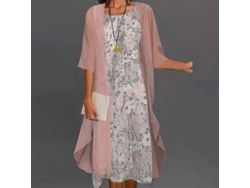 Vestido Bohemio Para Mujer Con Cardigan Casual Estampado Floral Dos Piezas Caqui L
