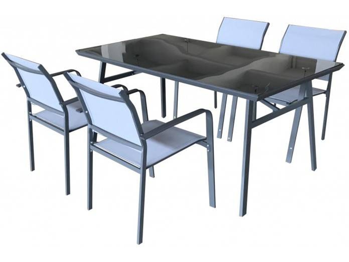 Juego Comedor de Jardín KIEFERGARDEN Tulum (Gris-Acero Galvanizado y Textileno-160cm)