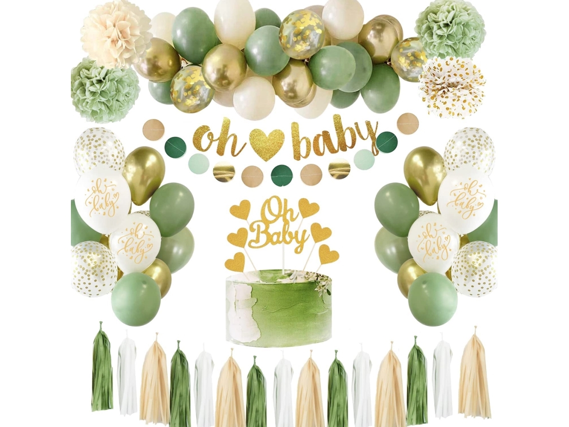 Mali kit Decoração Chá Bebê Verde Balões Tasséis Gênero Revelação Festa Aniversário