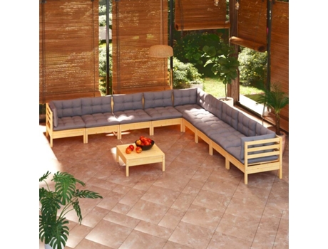 Conjunto 10 de muebles de jardín VIDAXL y cojines madera maciza pino